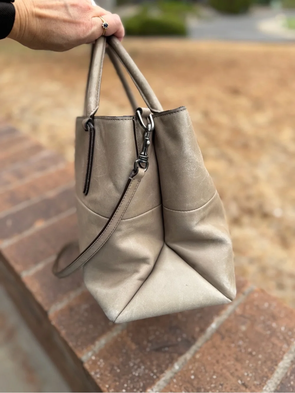 Coach Taupe Grey Leather Tote Satchel Crossbody Bag with S